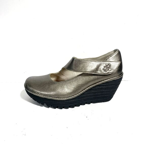 Fly London Yasi Metallic Bronze Leather Platform Wedge Shoes - EUR 37 W - Picture 2 of 16